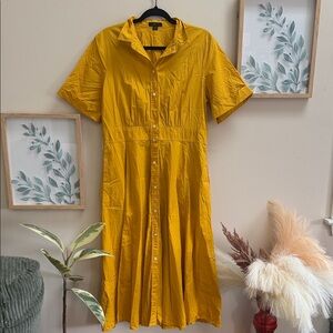 J. Crew Mustard Button-Front Midi Dress